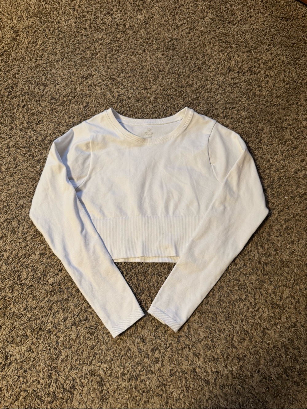 aerie Women's Long Sleeve Cropped Tee in White - Picture 1 of 2